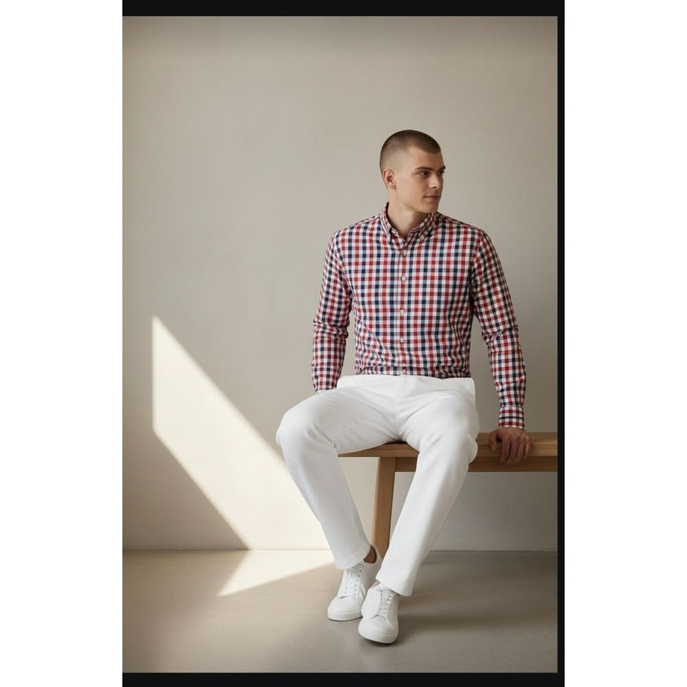 J.Crew Mens Gingham Button Down Shirt Red White Blue Cotton Size M